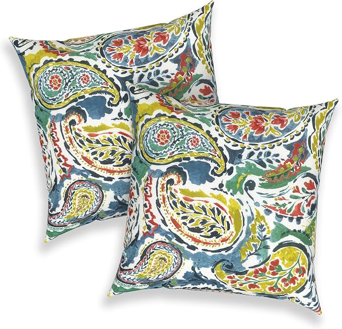 Outdoor Throw Pillows 16x16 Inch, Water Repellent Patio Pillows with Inners Set of 2 for Patio Furniture Home Graden, Paradise Paisley