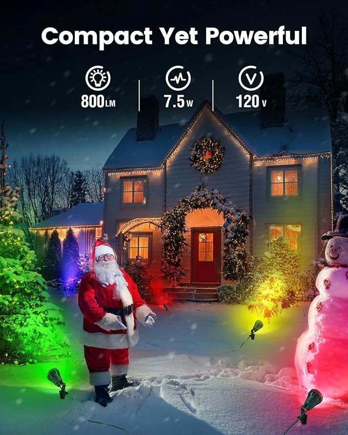 SURAIELEC 2-Pack Christmas Spot Lights Outdoor, 800 LM Waterproof LED Stake Light with 4 Color Lenses (Red, Green, Blue, Yellow), 4000K Landscape Light for Yard, House, 5FT Extension Cord, ETL Listed
