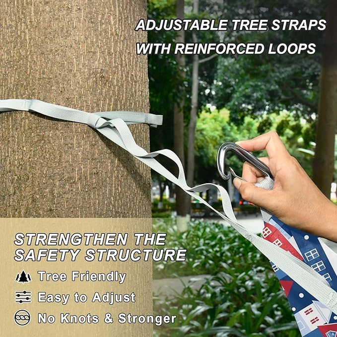 Camping Hammock Outdoor Hammocks for Outside Town Houses Streets Beach Trees Portable Lightweight with Pockets Tree Straps Indoor