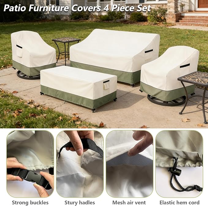 Patio Furniture Covers 4 Piece Set,600D Heavy Duty Waterproof Outdoor Furniture Covers,for Outdoor Couch, Swivel Rocker Chair, Coffee Table