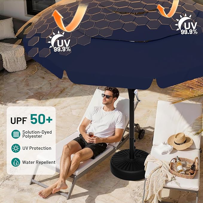 AreShark 11FT 3-Tiers Patio Umbrella with Valance, Outdoor with Crank, Large Outdoor Market Umbrellas Vented with 8 Sturdy Ribs, Patio Table Umbrellas for Garden, Deck, Backyard, Pool, Navy