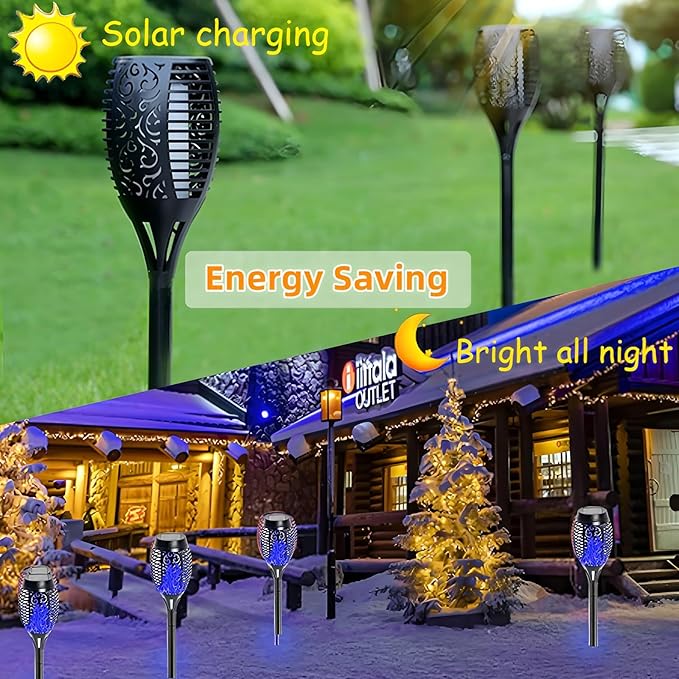 Solar Torch Light with Flickering Flame,4Pack Solar Lights Outdoor,Waterproof Solar Powered Yard Garden Lights,Solar Flame Light,Torches Lighting for Outside Patio Lawn Path Decorations (Blue)