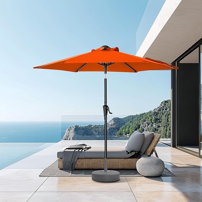HOMSHADE 7.5ft Outdoor Patio Umbrella - Market Table Pool Deck Umbrella UPF50+ UV Protection with Push Button Tilt, Crank and 6 Sturdy Ribs (Neon Orange, No base)