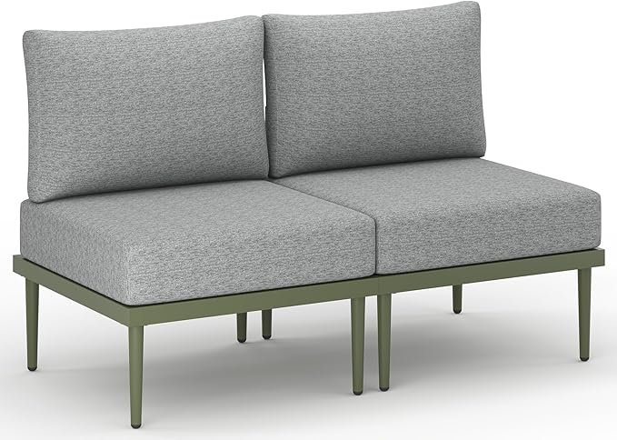 Metal Patio Furniture Set, 2 Pieces Outdoor Sectional Sofa Sets, 6" Thick Cushion Modular Outdoor Armless Loveseat for Balcony, Patio & Courtyard (Gray/Green)