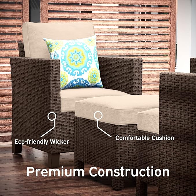 Nestl Outdoor Patio Furniture Sofas, Brown Base/Beige Cushions