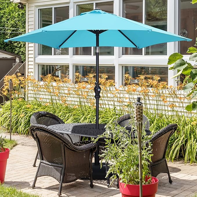 GDY 7.5FT Patio Umbrella Outdoor Table Umbrella,Market Umbrella with Push Button Tilt and Crank for Garden, Lawn, Deck, Backyard & Pool (Blue)