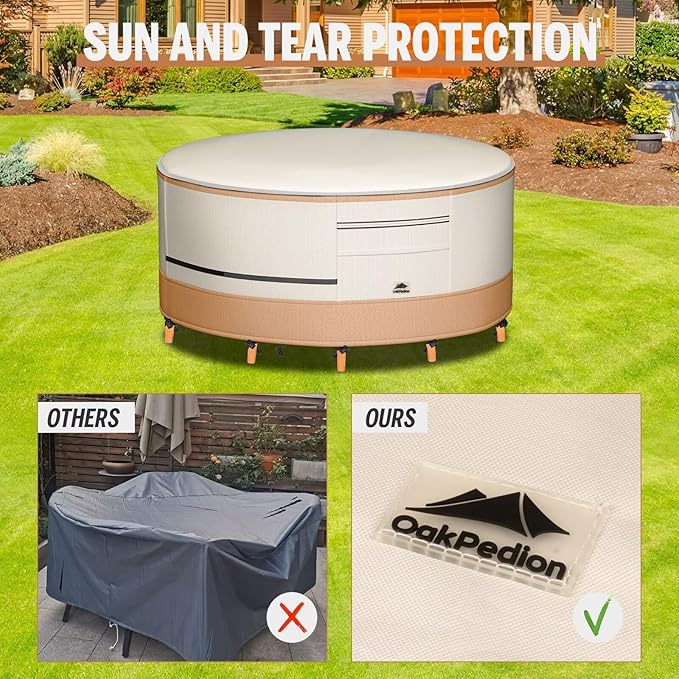 Round Patio Furniture Covers 800D Ripstop 100% Waterproof Patio Table Chair Set Covers Durable UV Resistant Fabric for Outdoor Furniture Set, 72"DIA x 28"H