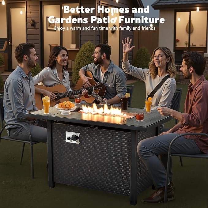 CAODOC 7-Piece Outdoor Wicker Patio Set with 7 Seats, Including 43" Fire Pit - Swivel Rocker Chairs and Conversation Set for Backyard or Lawn, Gray Rattan with Waterproof Dark Gray Cushions