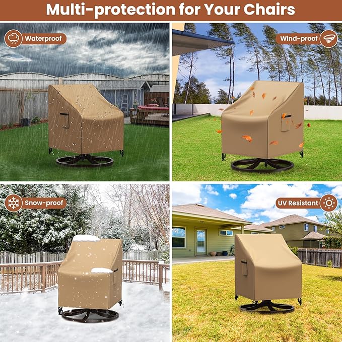 Mrrihand Patio Chair Covers, 2 Pack Outdoor Swivel Lounge Chair Cover, Heavy Duty Patio Rocking Chair Covers, Patio Furniture Covers Waterproof, 30" W×34" D×38.5" H, Brown