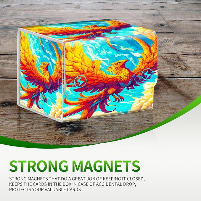 Card Deck Box for MTG, Cards Storage Box Fits 120+ Sleeved, Leather Small Size Strong Magnetic Closing Card Case for Board Games Magic TCG CCG Baseball Collection, Flamingo Sky