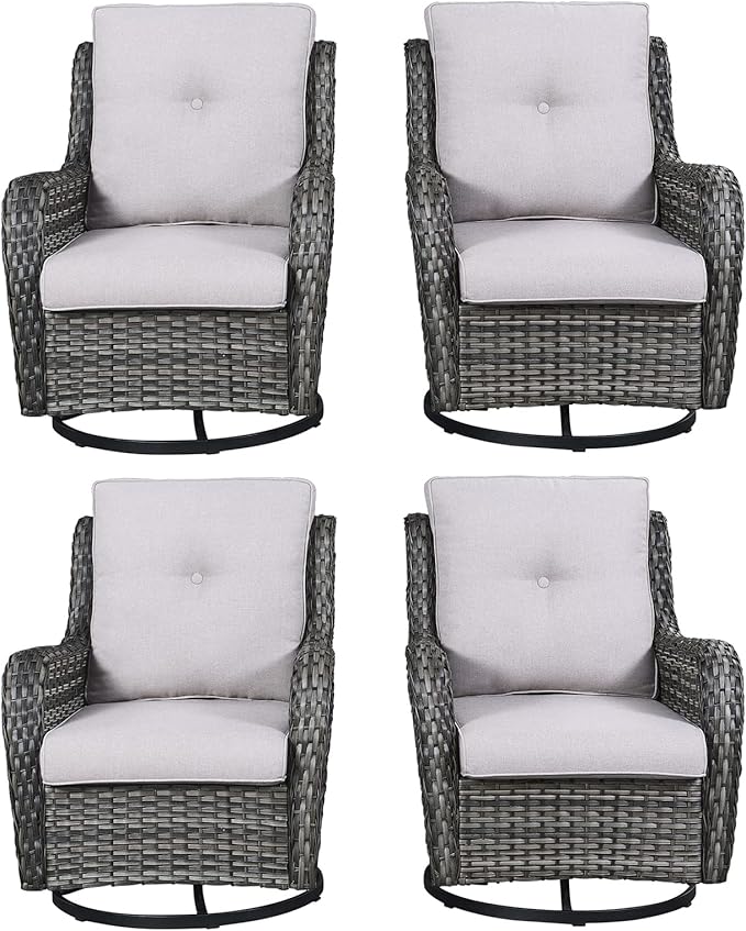 Rilyson Wicker Rocking Chair Swivel Chairs - 4 Piece Rocker Patio Chairs Set Rattan Rocking Chair for Outdoor Porch Deck Garden Backyard(Mixed Grey/Beige)