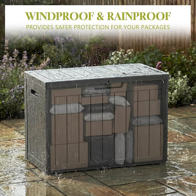 Vixzen 50 Gallon Package Delivery Boxes for Outside Secure Parcel Drop Storage Deck Box Outdoor Waterproof UV Resistant Resin Lockable MailBox for Porch Patio(Black)
