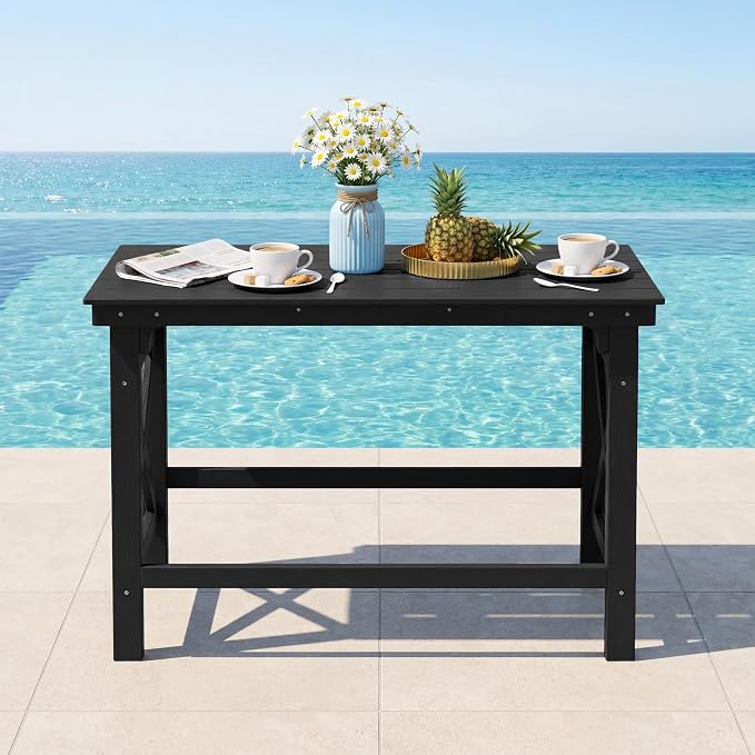 60" HDPE Outdoor Bar Table, Rectangle Patio Bar Height Counter Table, All-Weather Adirondack Outdoor Pub Table, Waterproof Patio Bar Table for Outside, Garden, Backyard, Deck, Black