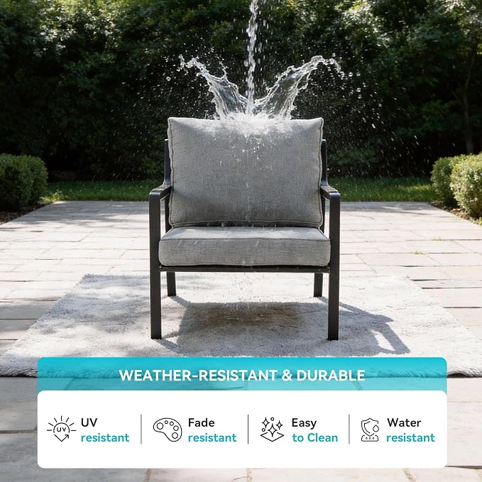 COSIEST 2-Piece Iron-Aluminum Patio Chairs Set, Cushioned Outdoor Armchairs with Waterproof Stain-Resistant Cushions, Rust-Proof Single Seats for Porch, Poolside, Deck, Balcony
