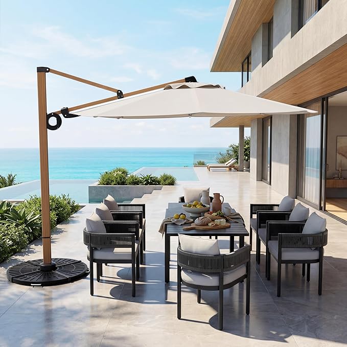 Grand patio 12 FT Patio Umbrella, Outdoor Cantilever Round Umbrella with 360° Rotation, Aluminum Offset Umbrella for Patio Garden Deck Pool, Beige