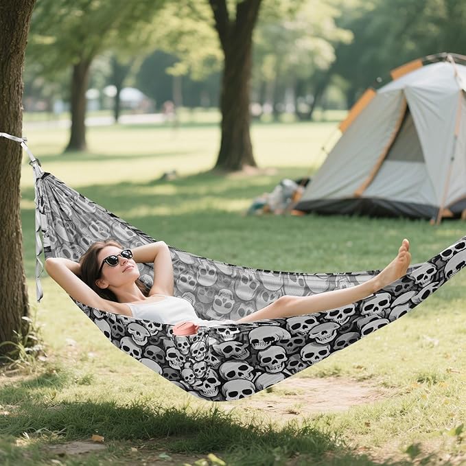 Camping Hammock Outdoor Hammocks for Outside Skull Gray Beach Trees Portable Lightweight with Pockets Tree Straps Indoor