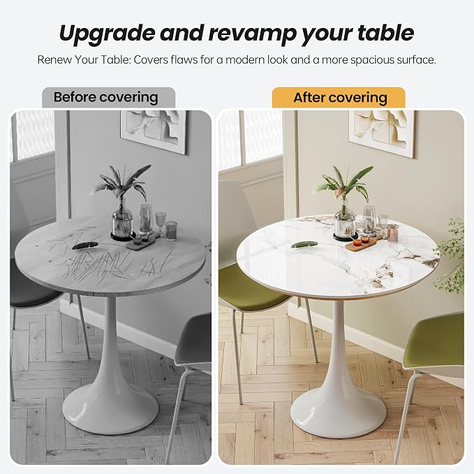 Table Top 31.5″ Round White Marble Sintered Stone - Heat Scratch Stain Resistant for Dining Office Bar Patio, Weatherproof Easy Clean