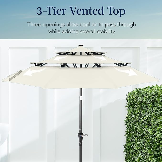 Best Choice Products 10ft 3-Tier Market Patio Umbrella, Outdoor Sun Shade with Tilt, Crank Lift, 8 Ribs for Backyard, Deck, Poolside