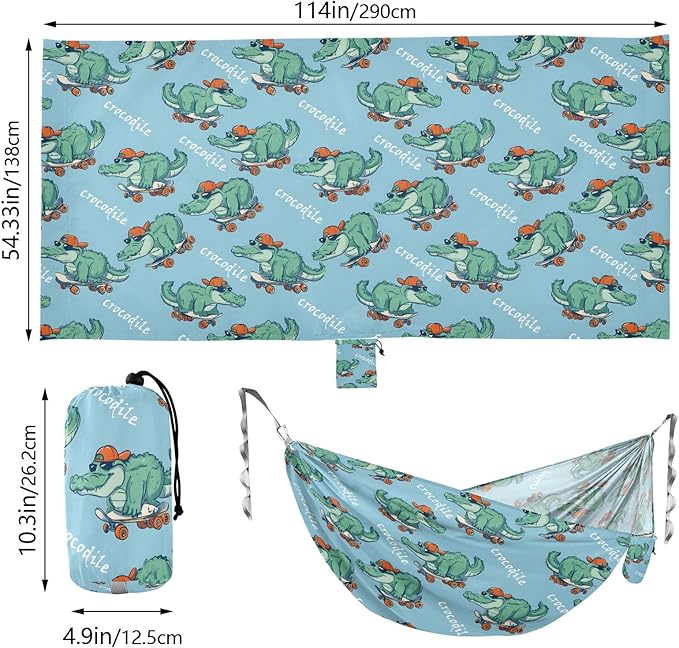 Camping Hammock Outdoor Hammocks for Outside Crocodile Skateboard Green Beach Trees Portable Lightweight with Pockets Tree Straps Indoor Small