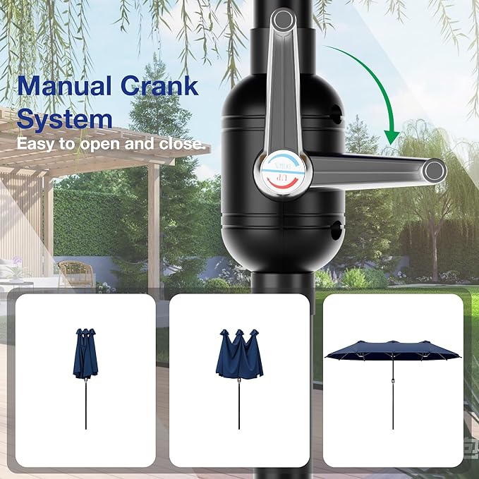 Joyside 13FT Large Patio Umbrella, Outdoor Double Sided Umbrella, Rectangle Umbrella with Crank Handle, 12 Sturdy Ribs for Deck, Porch and Pool