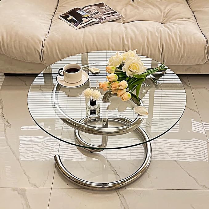 24 Inch Round Tempered Glass Table Top, 0.26 Inch Thick Clear Circular Tabletop with 6 Anti-Slip Rubber Rings, Replacement for Dining & Kitchen and Patio Table