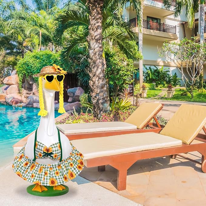 JcHrmers Bikini Goose Outfit Summer Sunflower Porch Goose Outfits Hawaiian Lawn Goose Clothes Fits 23" Cement Plastic Goose Statue for Summer Outdoor Garden Yard Patio Art Decor