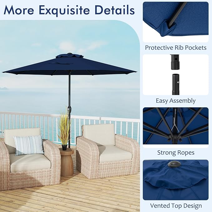 Tangkula 8.5 FT Outdoor Patio Umbrella, Modern Table Umbrella with 8 Heavy Duty Ribs, Vented Top & Crank Handle, Sun-proof Canopy, Market Umbrella for Patio, Garden, Poolside (Navy Blue)