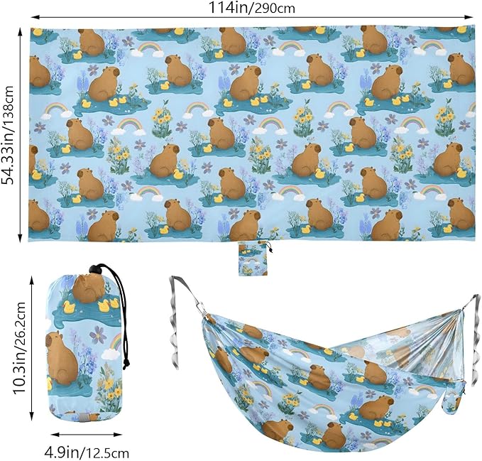 Camping Hammock Outdoor Hammocks for Outside Duck Capybara Lovely Beach Trees Portable Lightweight with Pockets Tree Straps Indoor
