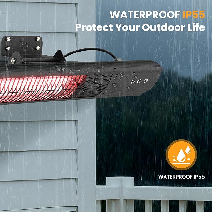 Heating Wall-Mounted Outdoor Heaters for Patio, Indoor/Outdoor Hanging Electric Patio Heater 1500W 3 Heat Modes with Remote, Infrared Outdoor Heater IP55 Resistant, 24H Timer, Black
