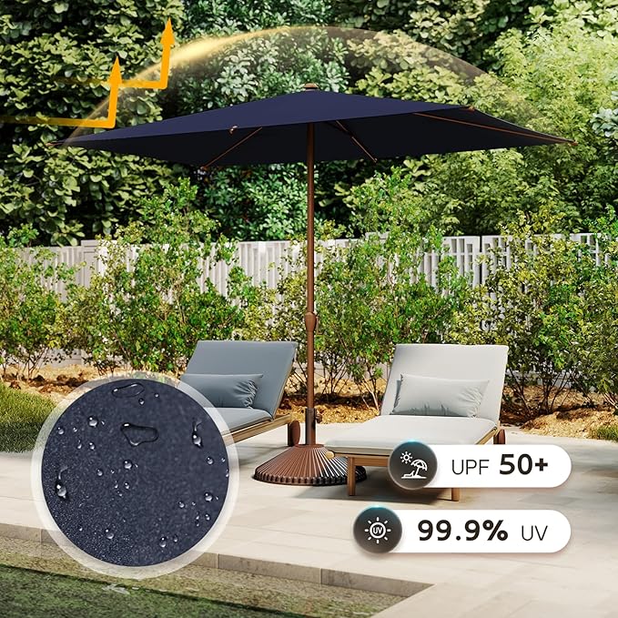 Abba Patio 6.5FT Outdoor Patio Umbrella Outdoor Table Umbrella with Crank Market Umbrella 6 Sturdy Ribs UV Protection Waterproof and Push Button Tilt for Garden Deck Backyard Pool,Dark Blue