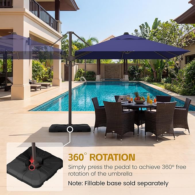 HASLE OUTFITTERS 10x10 FT Patio Cantilever Umbrella, Outdoor Offset Large Heavy Duty Umbrellas with 360° Rotation for Pool Garden Deck，Navy