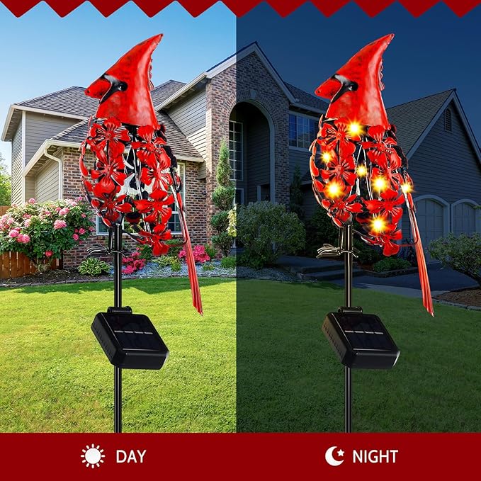 VIHOSE 1 Pcs Cardinal Gift Decor Cardinal Solar Lights for Outside Garden Stake Metal Red Bird Solar Lights Gift Outdoor Stake Grave Patio Yard Lawn Porch Cemetery Decoration for Mom Grandma Women