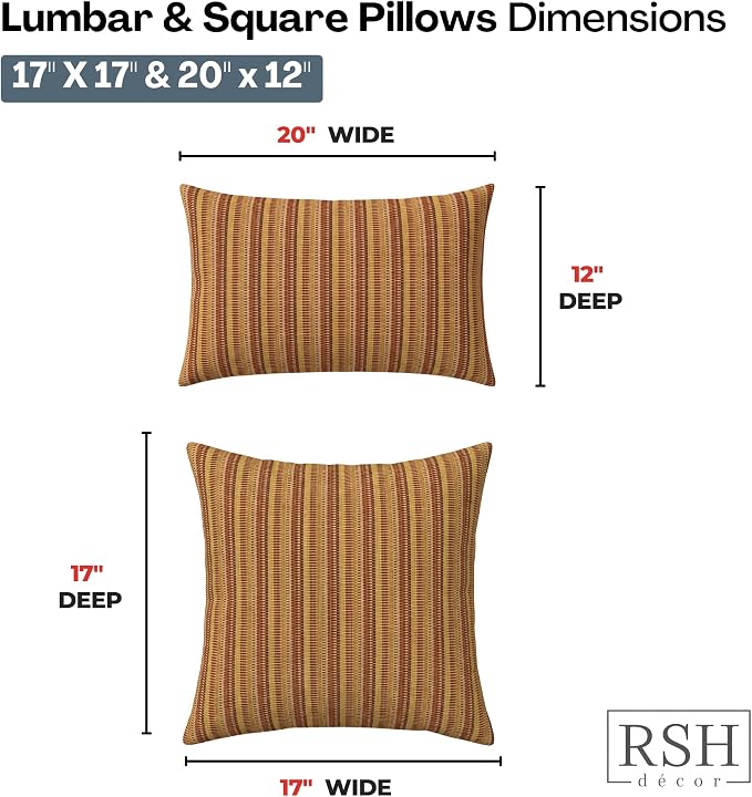 RSH DECOR: Sunbrella Lumbar & Square Pillows Set of 4 | 20" x 12" & 17" x 17" | Water and Fade-Resistant Performance Fabric | Outdoor Throw Pillows for Patio Furniture | Made in USA (Limelite Teak)