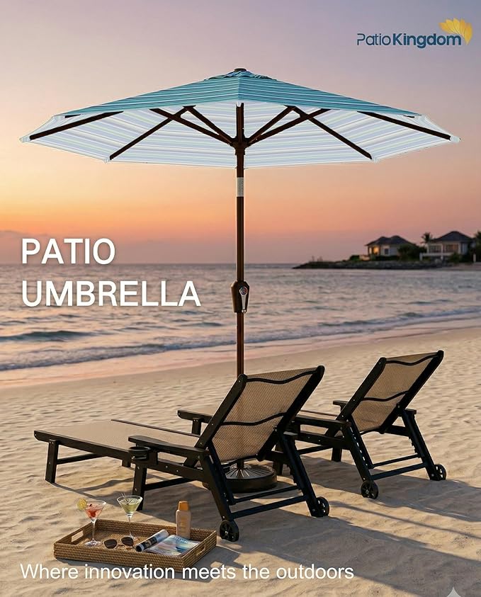 PatioKingdom 10FT Patio Umbrella with Push Button Tilt and Crank, Outdoor Market Umbrella with 8 Fiberglass Ribs, UV Protection Table Umbrella for Pool,Backyard,Garden,Deck