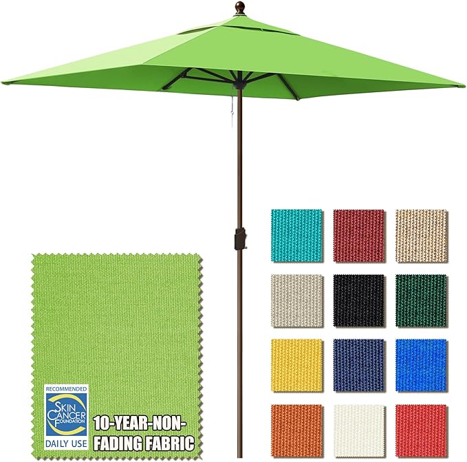 EliteShade USA 10-Year-Non-Fading 6.5x10Ft Rectangular Market Patio Umbrella, UPF 50+ UV Protection Performance Sun Umbrella, Heavy Duty Commercial Grade Outdoor Table Umbrella with Crank, Windproof Vented Top for Garden, Pool, Deck and Outdoor Playset...