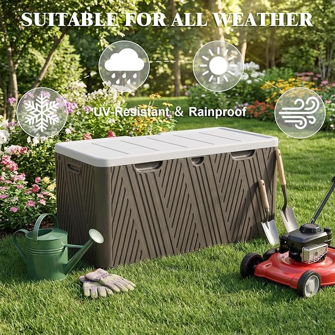 BPS 85 Gallon Resin Deck Box, Outdoor Storage Box Waterproof & Weather-Resistant Lockable, Large Patio Storage Container for Cushions, Garden Tools