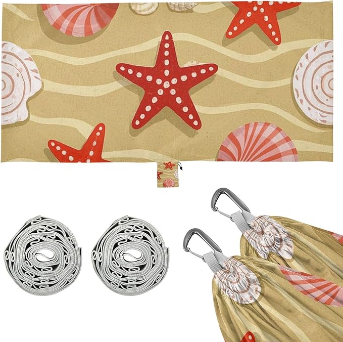Summer Beach Shell Starfish Beige 330lb Capacity Outdoor Hammocks with Tree Straps Fabric Hammock for Outside Patio Garden Silla colgante para Patio Exterior
