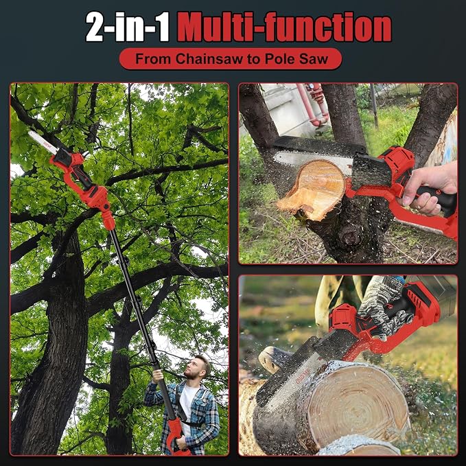 2-in-1 Cordless 6 Inch Pole Saw, Brushless Pole Chainsaws Compatible with Milwaukee M18 Battery (No Battery), with 8.5 FT MAX Extension Pole for Tree Branches Pruning, Wood Cutting