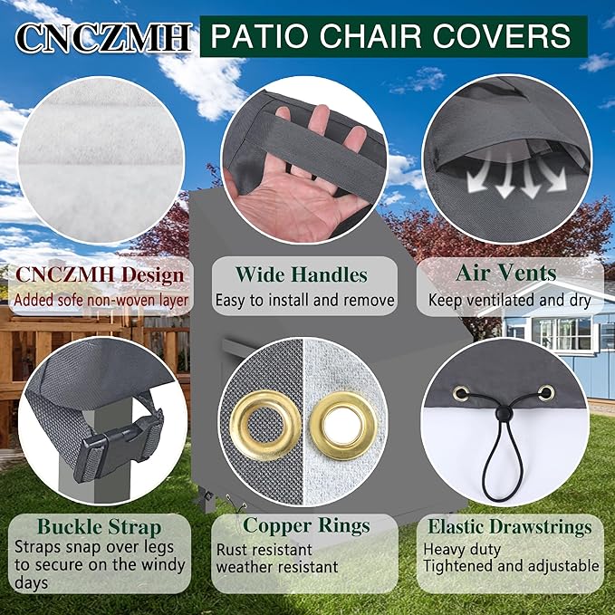 Heavy Duty Patio Chair Covers Waterproof Outdoor, 2 Pack 600D Patio Furniture Covers for Outdoor Rocking Swivel Adirondack Chairs, Lounge Deep Seat 30'' W x 37''D x 24''H/ 31''H Grey