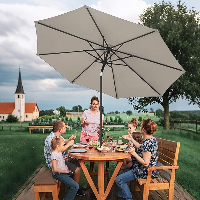 FLAME&SHADE 11 ft Patio Umbrella - Table Umbrella Outdoor with Push Button Tilt and Crank, UV Protection, 8 Sturdy Ribs, Market Umbrella for Garden, Deck, Backyard, Lawn, Pool and Beach(Taupe)