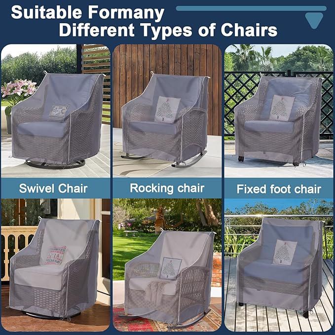 Patio Chair Cover, Waterproof Heavy-Duty Patio Furniture Cover, Outdoor Swivel Chair Cover (Grey-1 Pack)