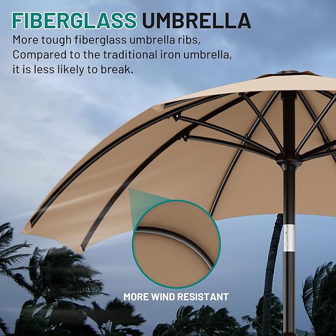 AreShark 10 FT Outdoor Patio Umbrella, Patio Table Umbrella with Push Button Tilt and Crank, Outdoor Patio Umbrellas with 8 Fiberglass Ribs, Patio Umbrellas for Market, Garden, Pool (Beige)