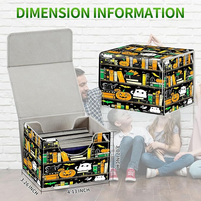 Card Deck Box for MTG, Cards Storage Box Fits 120+ Sleeved, Leather Small Size Strong Magnetic Closing Card Case for Board Games Magic TCG CCG Baseball Collection, Pumpkin Books