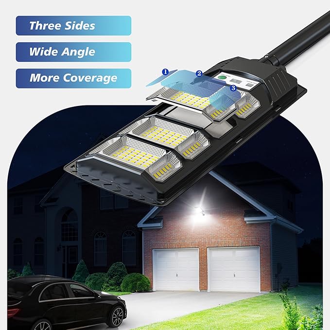 OKPRO Solar Lights Outdoor, Wide Angle Solar Street Light, 6500K Solar Flood Lights with Outdoor Motion Sensor,IP66 Waterproof, Solar Security Lights for Courtyards, Gardens, Yard 2Pack
