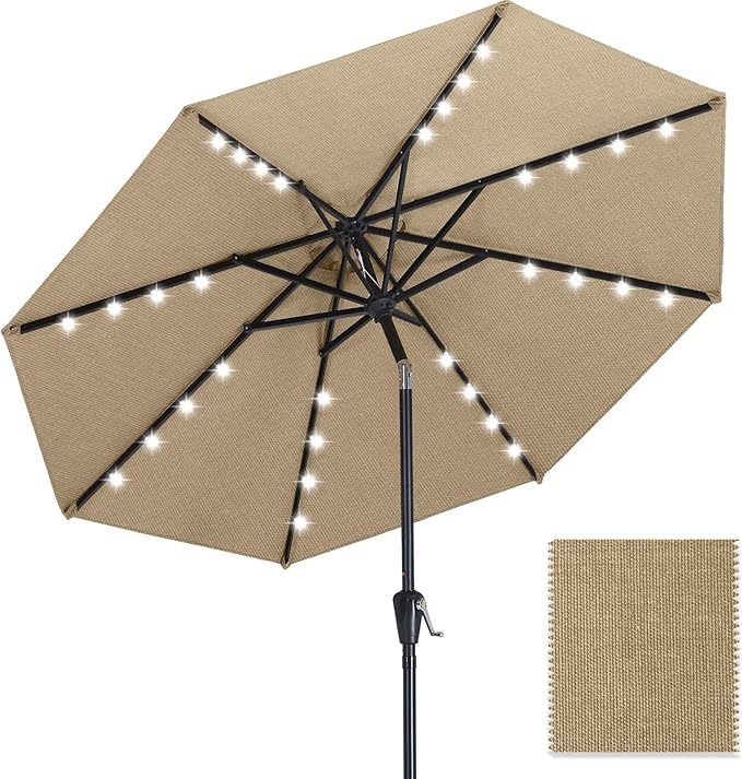 ABCCANOPY OLEFIN® 5-Year No Fading Patio Umbrella with Solar Lights (Brown)