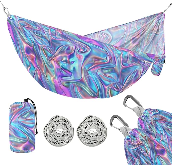 Camping Hammock Outdoor Hammocks for Outside Holographic Patterns Beach Trees Portable Lightweight with Pockets Tree Straps Indoor