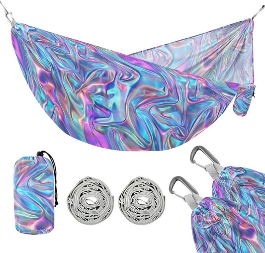 Camping Hammock Outdoor Hammocks for Outside Holographic Patterns Beach Trees Portable Lightweight with Pockets Tree Straps Indoor