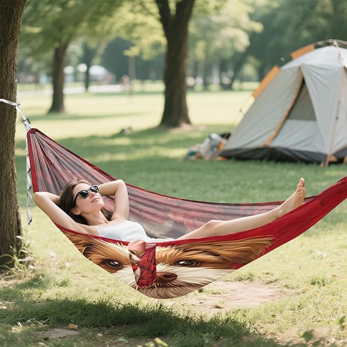 Hammocks for Outside Dog Rose Flowers Camping Hammock Portable Hammocks with Tree Straps and Carry Bag Camping Accessories for Hiking Beach Outdoor