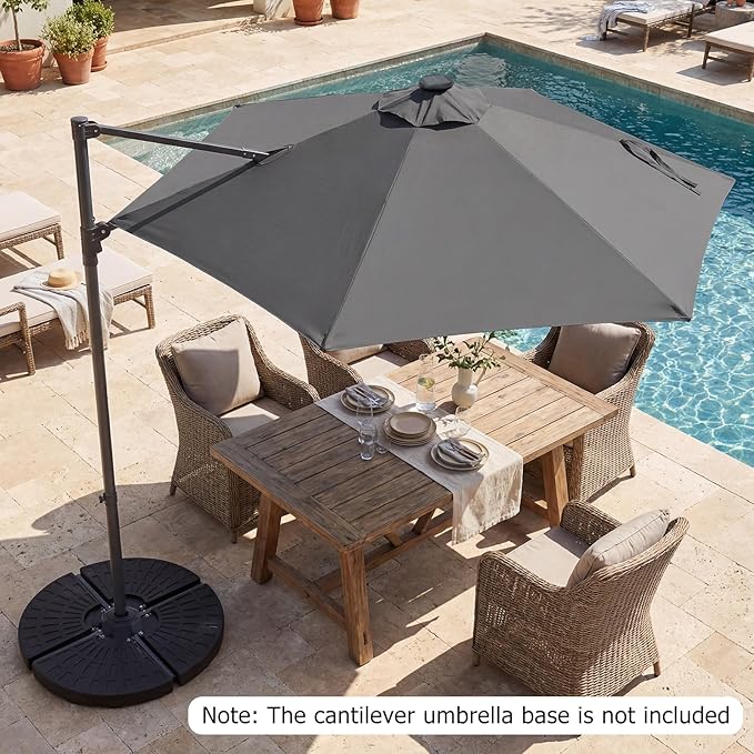 Tangkula 10ft Patio Umbrella with Solar Lights, Offset Cantilever Outdoor Umbrella with LED Lights, 360 Degree Rotation, Air Vent for Pool Deck Garden Backyard (Gray)