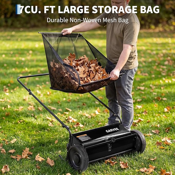 Push Lawn Sweeper 26Inch-Heavy Duty Walk Behind Leaf Collector and Yard Sweeper for Outdoor,Patio,Driveway,Garden Grass Sweepers,4 High Speed Spinning Brush,7 Cu. ft. Hopper Capacity